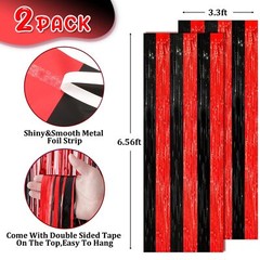 2-Pack Red Black Tinsel Foil Fringe Curtains Metallic Streamers Backdrop