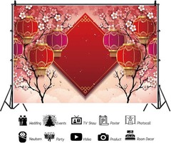 8x6ft Polyester Chinese Asian New Year Theme Party Backdrop Chinese Spring Festi