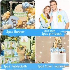 159pcs Blue Winnie Baby Shower Decorations Kit, Vintage Pooh Party Supplies, …