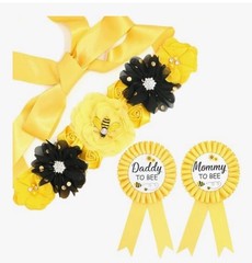 Bee Theme Baby Shower Pins Set Yellow Black Fabric Floral Contemporary Adults