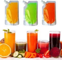 100pcs Clear Plastic Spouted Liquid Drink Bag Pouch Reusable for Picnic 500ML