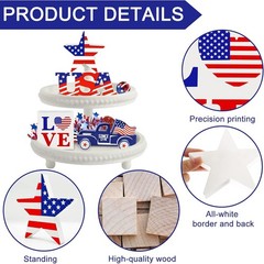 4th of July Decor Patriotic Decorations 4Pcs Wooden Star LOVE Car Sign Fourt…