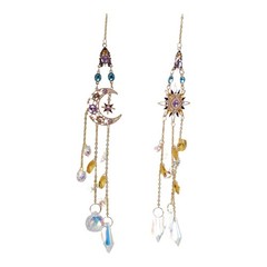 Garden Star Moon Wind Chime Outdoor Sun Catcher with Quartz Pendant Set