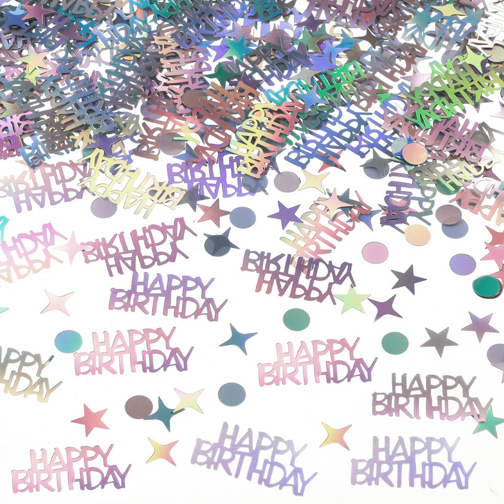 3000 PCS Iridescent Happy Birthday Confetti Metallic Foil Cake Table Scatter
