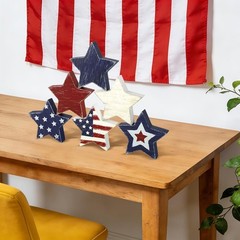 Durable Wooden Star Set of 6 – Rustic Farmhouse Decor for Independence Day