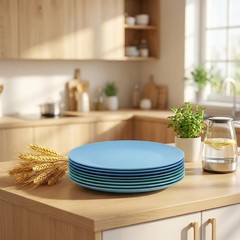 WEXINHAO 10 inch Wheat Straw Plates, Unbreakable Flat set of 8, Blue Green