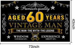 60Th Birthday Banner Decorations, Vintage 60 Men Party Backdrop | Black Gold Hap