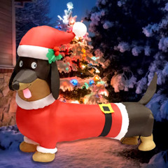 5Ft Long Wiener Dog Dachshund in Santa Hat Christmas Decoration LED Lights