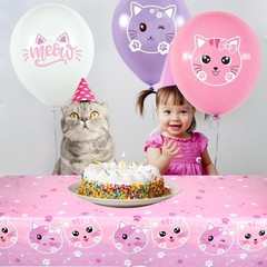 Cat Themed Party Tablecloth, Cat Birthday Party Supplies Decorations