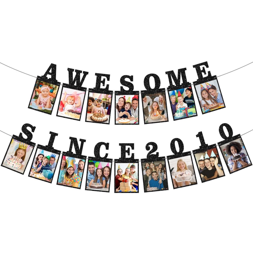 Pre-Strung Awesome Since 2010 Photo Banner Birthday Decorations for Girls Boy…
