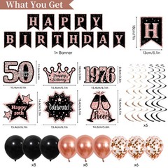 50th Birthday Decorations for Women, Rose Gold Black Back in