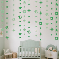 Green 13Th Birthday Decorations Number 13 Circle Dot Star Garland Glitter Stream