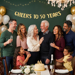 Pre-Strung Cheers to 50 Years Gold Glitter Banner – 50Th Birthday and Anniversar