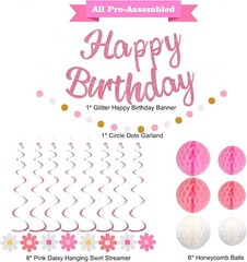 Birthday Decorations, NO DIY, Pre-Strung Happy Birthday Banner with Honeycomb…