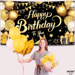 , Black and Gold Happy Birthday Banner – Xtralarge 72X44 Inch | Happy Birthday..