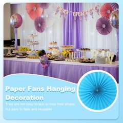 12Pcs 8″/12″/16″ Paper Fans Hanging Decoration Round Fans with Pearl Blue