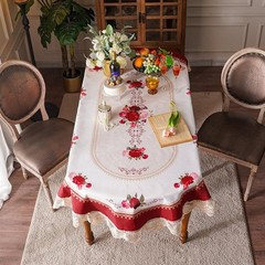 SUTAVIA Lace Embroidered Table Cloth Oval Farmhouse Table Cover Classic Antique