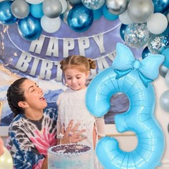 Light Blue 10 Balloon Number Blue Bow Birthday Decorations, Blue Bows Balloon…