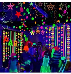 540feet Paper UV Neon Garland Neon Streamers Glow in The Dark Neon Party Supplie