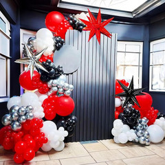 RUBFAC Red and Black Balloons Graduation Decorations Kit, White and Confetti Bal