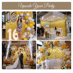 12 Pcs Gold Shimmer Wall Backdrop Panels Square Sequin Party Decoration 3×4 Ft