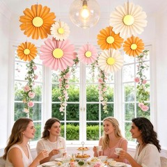 10 PCS Daisy Paper Flowers Decorations Pink Orange Fans Hanging Decor Party