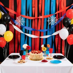 Red Blue Black White Carnival Crepe Paper Party Streamers Rolls 8 Pack Set