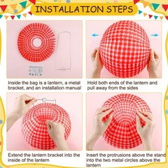 18 Pcs Red Gingham Picnic Party Decorations Tablecloth Banner Fans Lanterns