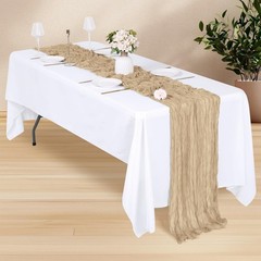 28 Pack Beige Cheesecloth Table Runner 17×108 Inch Semi Sheer Boho Gauze Chee…