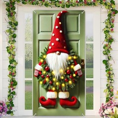 Christmas Gnome Door Banner for Holiday Front Porch Decor Santa Elf Wreath Hangi