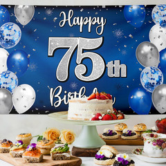 Happy 75Th Birthday Decorations,75Th Blue & Silver Balloon Large Birthday Banner
