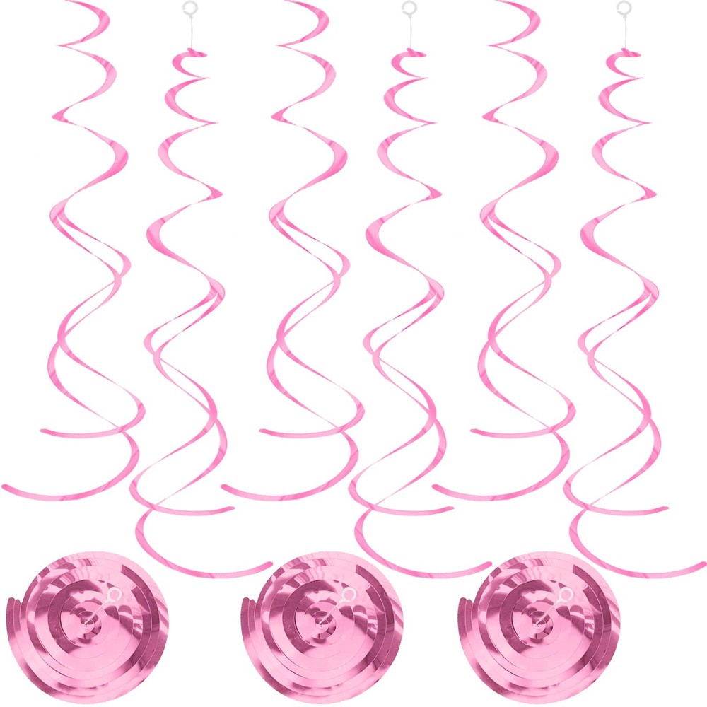 30 PCS Pink Hanging Swirls Decorations Party Streamers Ceiling Decor Pot