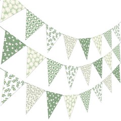 3pcs Sage Green Floral Triangle Bunting Banners Boho Greenery Pennant Flags f…