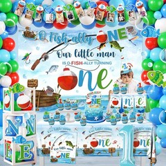Ofishally One Birthday Decorations,161pcs Gone Fishing 1st Birth day Party Banne