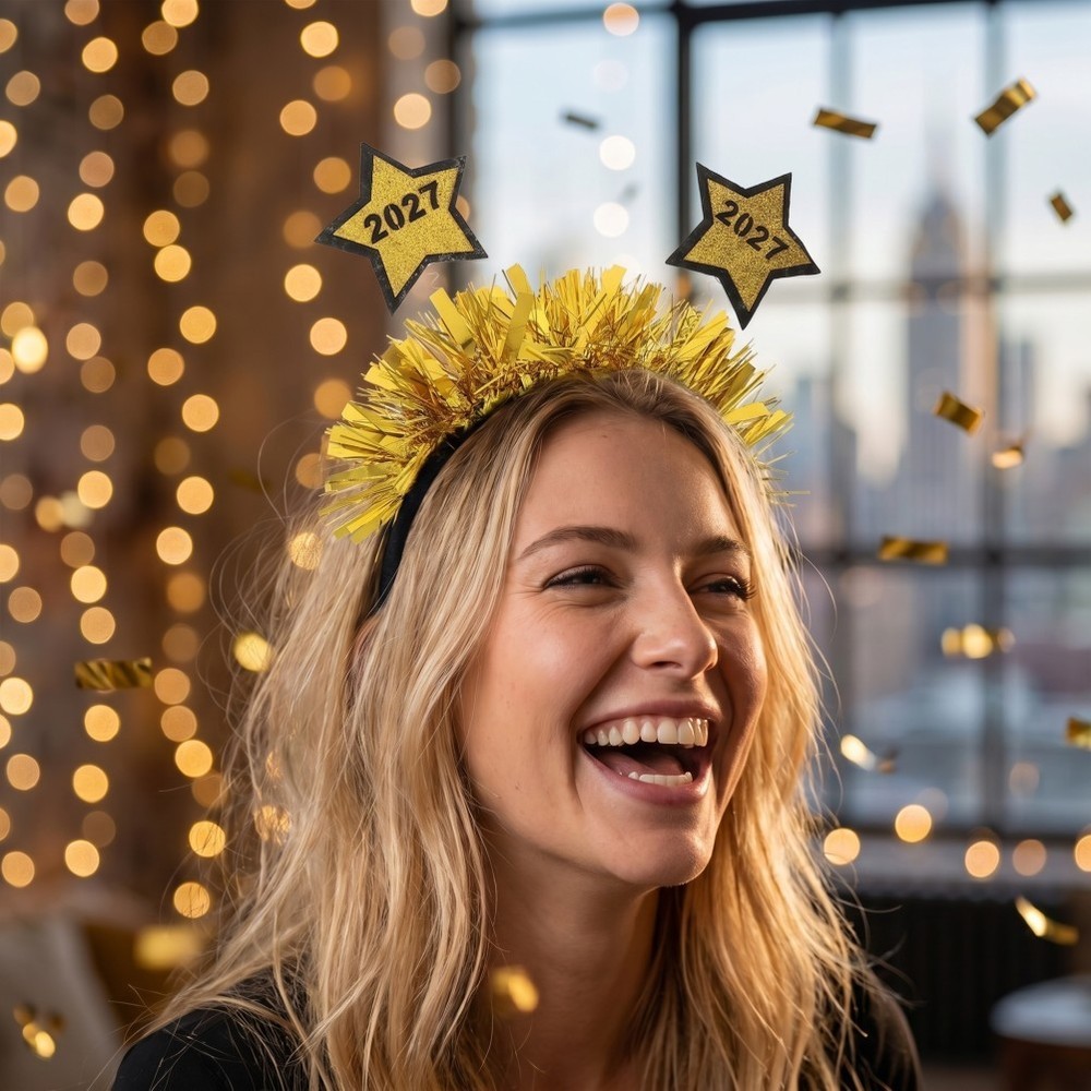 2Pcs 2027 Nye Star Boppers Headbands Reusable New Year Hair Accessories Assorted