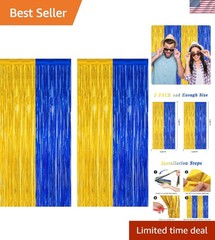 Class of 2026 Blue Gold Fringe Tinsel Backdrop – 2 Pack for Celebrations