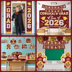 Class of 2026 Graduation Decorations Set – Maroon & Gold Banner, Backdrop, Ballo