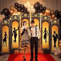 Pcs Roaring Party Decorations Black Gold 19Hanging Banner for Retro 6 20s