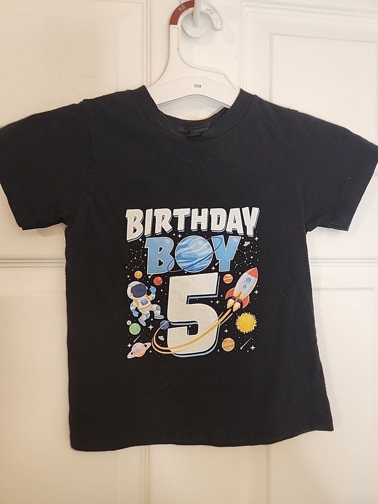 5th Birthday Boy Toddler Rocket Birthday Graphic T-Shirt Short Sleeve Black 3T
