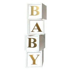 Baby Shower Boxes Party Decorations – 4pcs Stereoscopic White Gold Boxes with