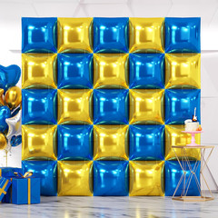 25PCS Blue Gold Square Foil Balloons Wall Backdrop Double Sided Deep Blue Gold B
