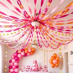 309pcs Sunset Party Decorations Hot Pink Orange Ceiling Chain Strip and Star …