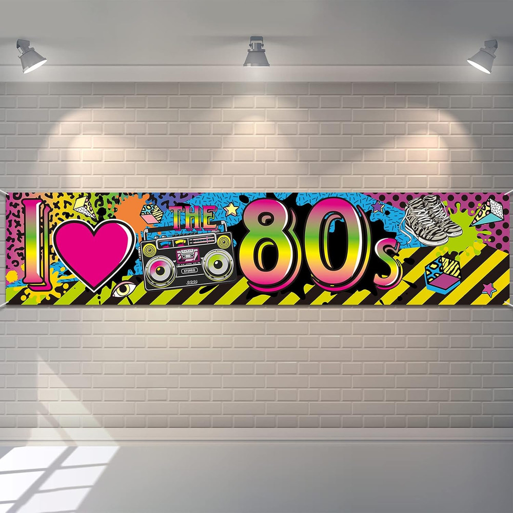 80s Themed Party Decorations Supplies I Love 80s Banner Backdrop, Retro Graffiti