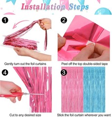 2 Pack Pink Blue Foil Curtains | Elegant Gender Reveal Backdrop, 3.28 x 7.05 FT