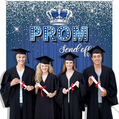 2026 Graduation Prom Background 5.9×5.9 Ft Blue Silver Glitter Photo Banner