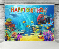 8X6FT under the Sea Happy Birthday Banner Backdrop Decoration Cartoon Ocean Phot
