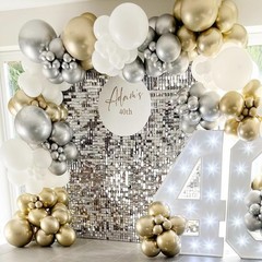 24PCS Silver Shimmer Wall Backdrop Panels 12″x12″ Square Sequins on Grid