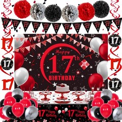 17th Decorations for Boys Girls Red and Black, Happy 17th Backdrop Banner, 17…