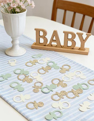 Sage Green Gold Pacifiers Table Confetti Scatters Neutral Baby Shower Boy Girl F