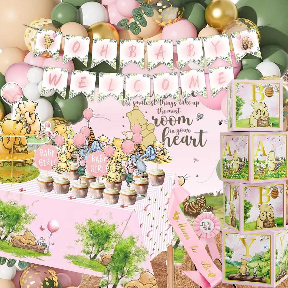 158Pcs Vintage Winnie the Pooh Baby Shower Decorations for Girls & Boys